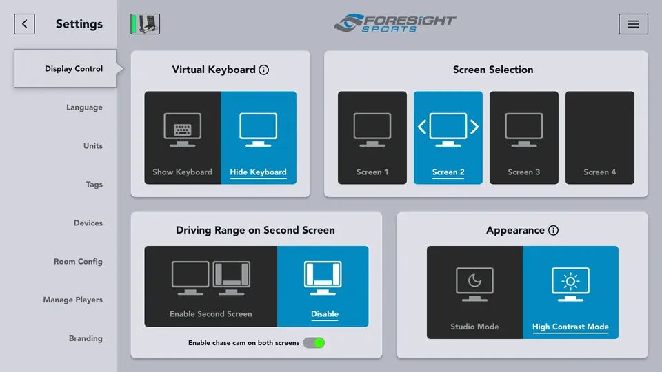 Settings, display control