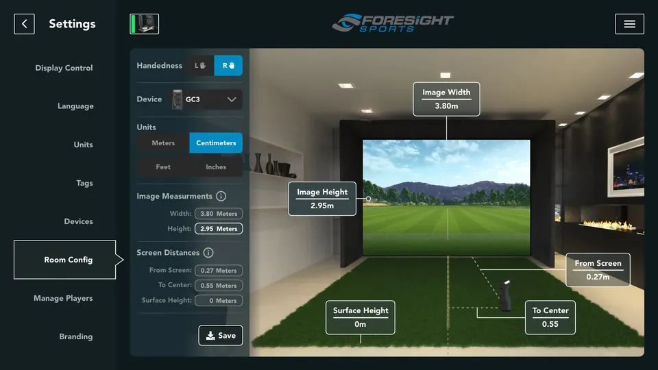 Settings, room configuration