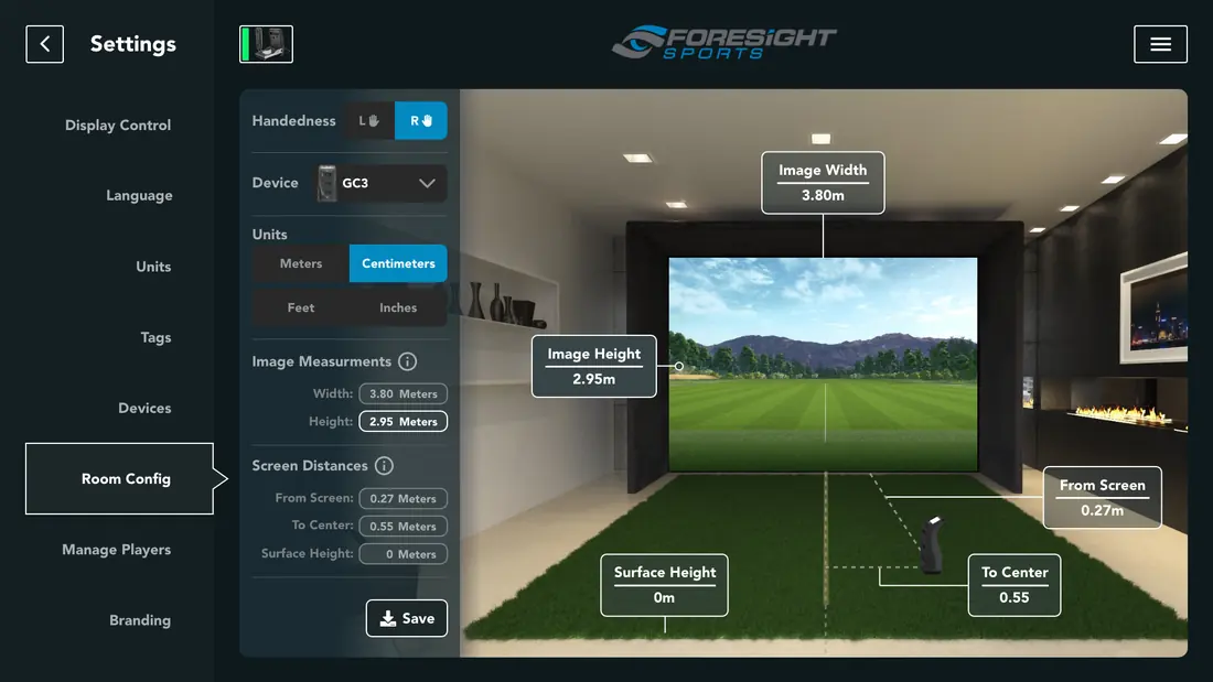 Foresight room setup screen